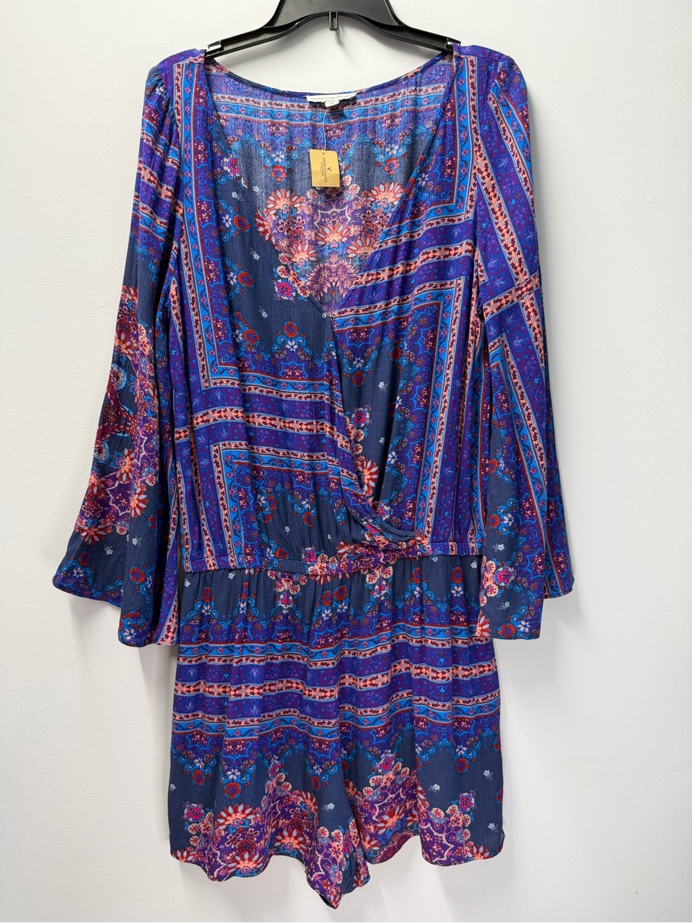 American Eagle Outfitters Blue Boho Floral Surplice Romper Women’s Large NWT - Picture 2 of 9
